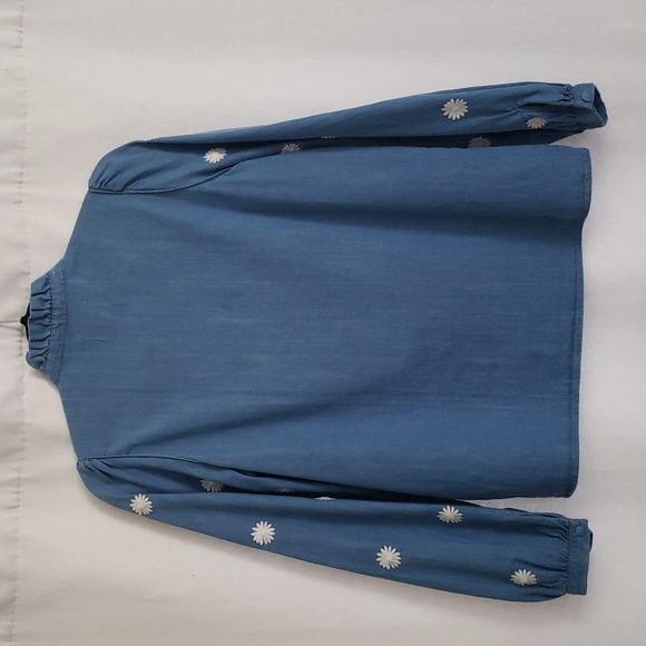 Sezane Blue Blouse with White Floral Embroidery - Picture 4 of 10